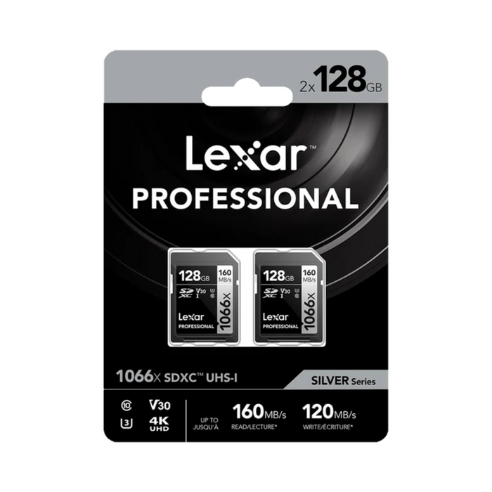 Lexar 128GB Professional 1066x UHS-I SDXC Memory Card (SILVER Series, 2-Pack)